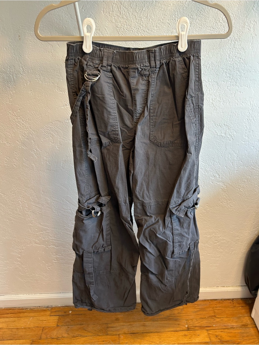 Gray Utility Cargo Pants with D-Ring Accent